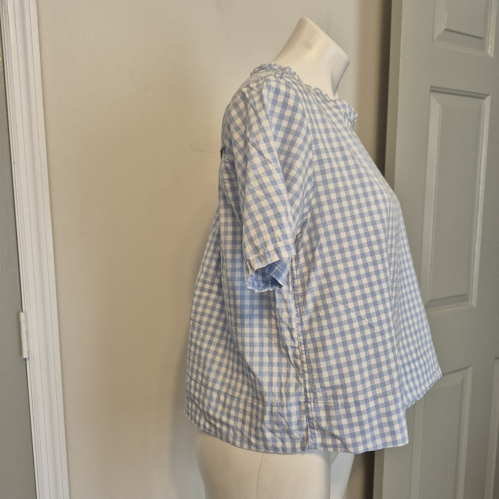 AMO Sienna Blue Classic Gingham Cotton Boxy Fit Cropped Top(XS) - Picture 5 of 8
